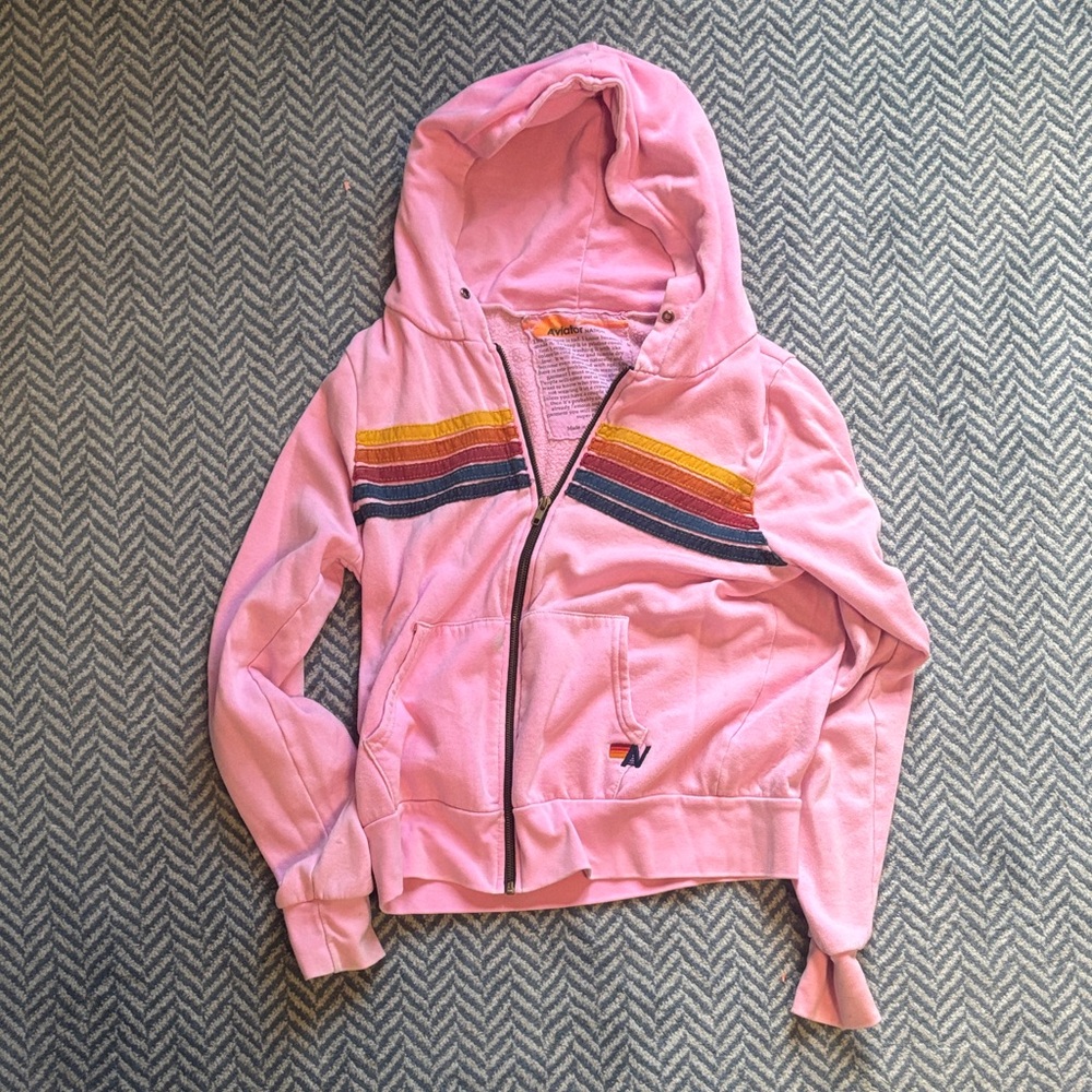 Aviator Nation Pink Kids Jacket with Rainbow Stripes